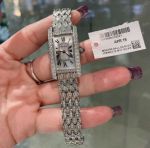 Cartier Luxury Tank Imported Quartz Movement Stainless Steel 20*35MM Diamond Bezel Watch